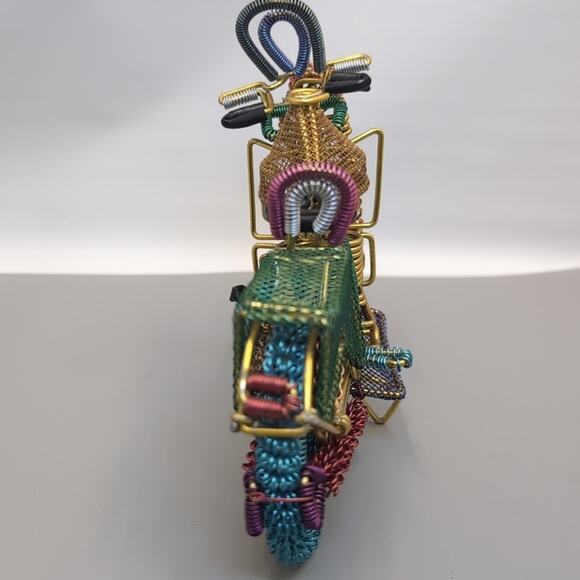 Hand Made Wire Wrapped Metal Mesh Spiral Coil Motorcycle Modern Art Sculpture - Picture 4 of 7
